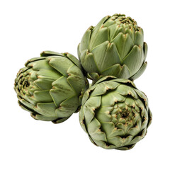 Obraz premium Three fresh green artichokes clustered together a vegetable food