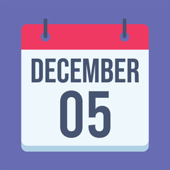 5 December World Soil and International Volunteer Day Calendar. Blue Background. Isolated Vector Calendar.