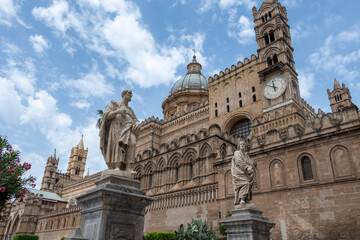 View of streets of Palermo, citylife, ancient baroque churches, old narrow streets, Norman palaces, markets, Sicilian vacation destination, South of Italy