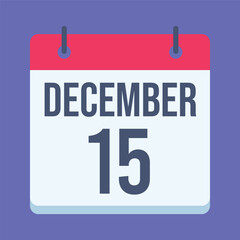 15 December International Tea Day Calendar. Blue Background. Isolated Vector Calendar.