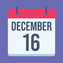 16 December Calendar. Blue Background. Isolated Vector Calendar.