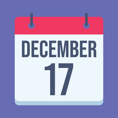 17 December Calendar. Blue Background. Isolated Vector Calendar.