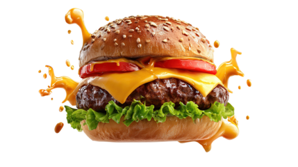 big fresh burger with cheese and bacon isolated on white background