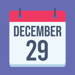29 December Calendar. Blue Background. Isolated Vector Calendar.