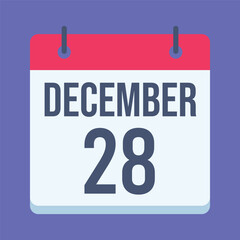 28 December Holy Innocents Day Calendar. Blue Background. Isolated Vector Calendar.