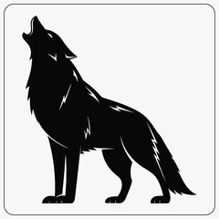 Howling wolf silhouette. Stylized wild dog or predator symbol for a logo or mascot. Forest wildlife and nature graphic. Vector illustration.