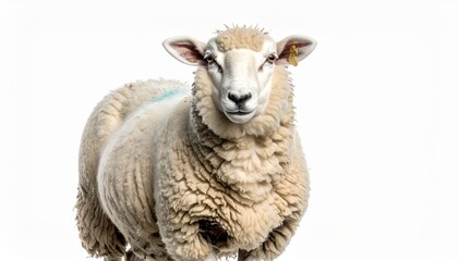Fototapeta premium Isolated Sheep Portrait - A Close-Up of a Woolly Farm Animal.