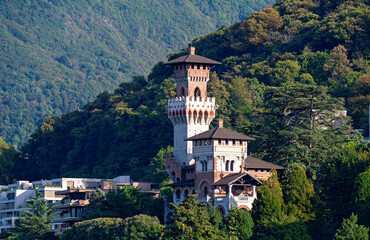 Castello Cattaneo Castle on Monte San Salvatore in Paradiso near Lugano in Ticino, Switzerland
