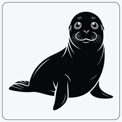 Cute seal pup illustration. Stylized black and white sea lion graphic. Vector symbol for a zoo, aquarium, or marine life logo.