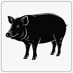 Stylized pig illustration. Black and white farm animal symbol for pork, agriculture, or a butcher shop logo. Vector graphic.