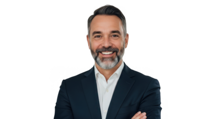 Mature businessman smiling isolated on transparent background