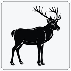 Stylized deer illustration. Majestic stag or reindeer with large antlers. Forest wildlife symbol for a nature or Christmas logo. Vector graphic.