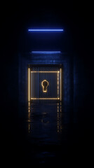 Exploring digital currency concepts bitcoin and cryptocurrency in a gold-illuminated corridor