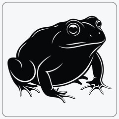 Stylized frog illustration. Black and white toad graphic. Vector symbol for nature, wildlife, and pond life.