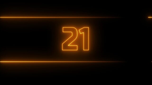 Glowing neon numbers from 30 to 0 countdown in blue circle on neon line and black background. Neon bright glowing countdown timer from 30 to 0.