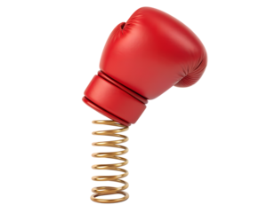 Red boxing glove on a spring isolated on transparent background