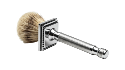 Chrome metal double edge safety razor with boar bristle brush.