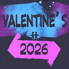 Valentines day 2026 celebration with two people holding hands illustration