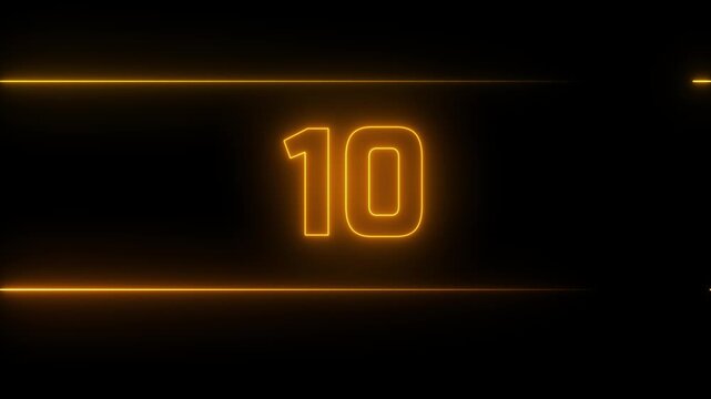 Glowing neon numbers from 0 to 15 countdown in blue circle on neon line and black background. Neon bright glowing countdown timer from 15 to 0.