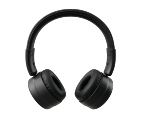 Modern black wireless headphone, tech gadget for immersive audio and sound. Isolated clipart equipment for listening to music for personal entertainment experience