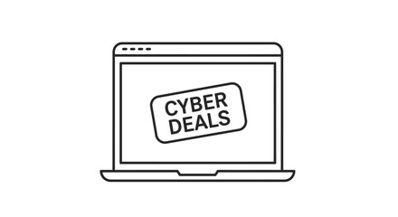 Laptop displaying Cyber Deals text on screen for online shopping promotions.