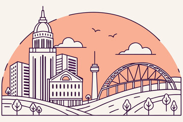 Oklahoma City skyline vector in minimalist sunset palette
