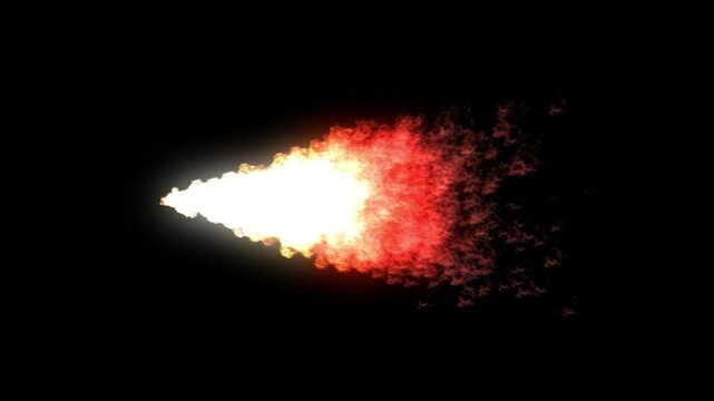 Intense Fire Burst From Rocket Launch With Bright Flame Trail Against Dark Black Background