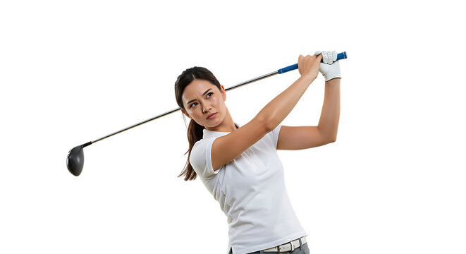 Woman playing golf isolated on transparent background