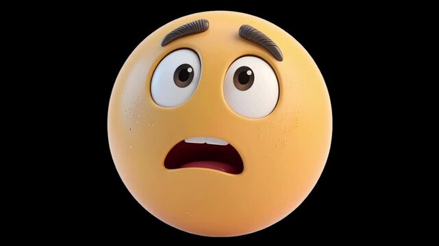 3D Shock Reaction Emoticon Motion Graphic Animation. This 3D animated shocked emoticon expresses sudden surprise and awe in a continuous, captivating loop. Ideal for unexpected news