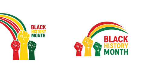 Vector illustration of black history month with raised fists and pan-african colors, freedom, and unity