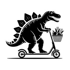 Dinosaur on Scooter A whimsical design of a dinosaur riding a scooter with a basket of produce