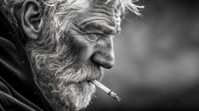 fisherman cigarette Black and white profile of an old fisherman smoking a cigarette, deep lines  and sea salt in his beard telling a powerful story of a life shaped by the  ocean