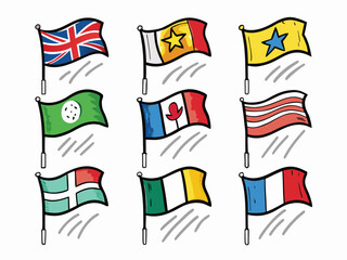 Colorful Flags Of Various Nations Are Drawn In A Cheerful Cartoon Style Art