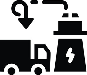 Industrial truck delivering materials to a power plant with a lightning bolt symbol