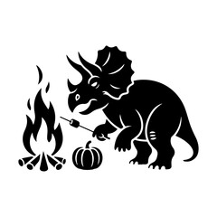 Triceratops Roasting Marshmallow Illustration A whimsical fusion of prehistoric and autumnal elements