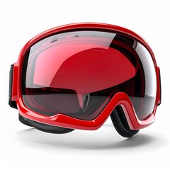 Fototapeta premium Red Ski Goggles on a White Background with High Gloss and Black Accents
