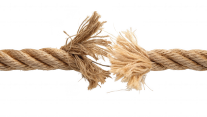 Close up of a frayed rope breaking apart against a black background