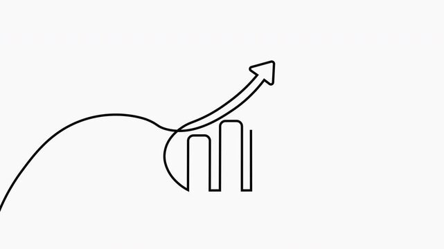 Continuous line graph drawing. Histogram up arrow animation.