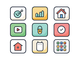 Nine Colorful App Icons Represent Diverse Functions On A Simple Display