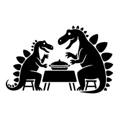 Dinosaurs Enjoying a Pie A Delightful Silhouette of a Family Meal