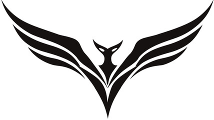 Stylized black abstract bird with spread wings, modern minimalist winged creature logo icon symbol, elegant tribal design