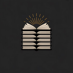 Symbolic open book with wings and rays of light on a dark textured background represents knowledge and enlightenment