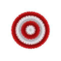 Fluffy red and white target design element with soft, furry texture, rendered in 3D with concentric circles.