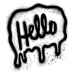 Spray Painted Graffiti Speech bubble icon Sprayed with word Hello. graffiti Speech bubble symbol with over spray in black over white. Vector illustration.
