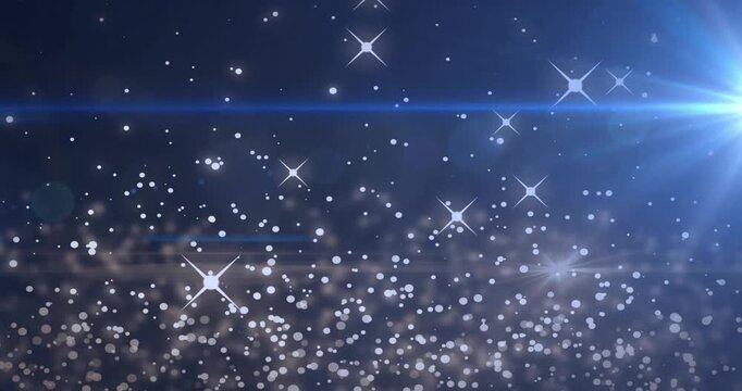 After loading dots drifting across blue gradient, flares pulsing forming looping space display