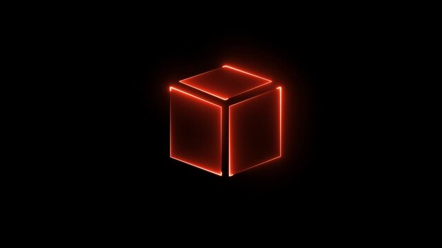 Glowing looping pentagonal neon square frame effect, dark background. Technology Sign, Colorful Neon Figure On Black Background.