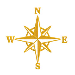 Golden Fluffy Embroidered Compass Rose with Cardinal Directions N, S, E, W - 3D Design Element
