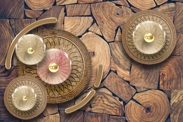 close up view of pieces of teak wood stump background