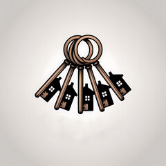 A cluster of antique skeleton keys each adorned with a charming miniature house silhouette symbolizing home ownership and property