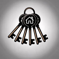 A cluster of old fashioned metal keys each with a house symbol on its head symbolizing home ownership and security